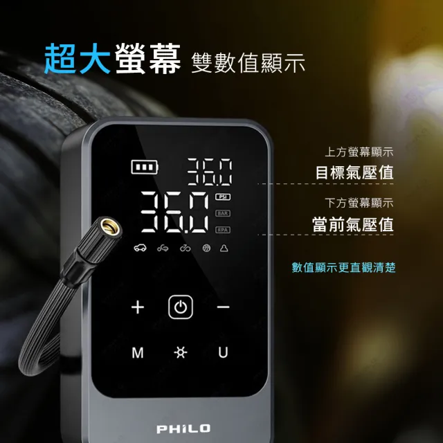 【Philo 飛樂】2入組 飛樂打氣王mini 急速電動打氣機 TP16(無線有線雙用)