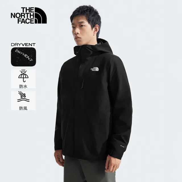 【The North Face】北面男款黑色DryVent防水透氣保暖連帽羽絨內裡三合一外套|83SL4HF