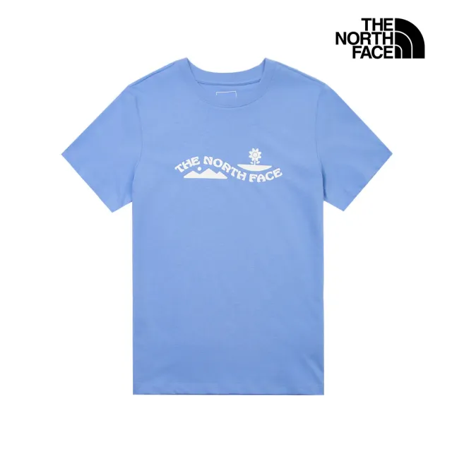 【The North Face】北面女款藍色胸前圖案印花短袖T恤｜8JSM0YI