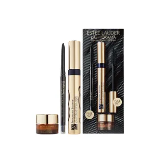 【Estee Lauder 雅詩蘭黛】極致持久亮眼組(纖長睫毛膏0.27oz+亮眼霜 5ml+超防水眼線筆#瑪瑙黑/禮盒/睫毛膏)