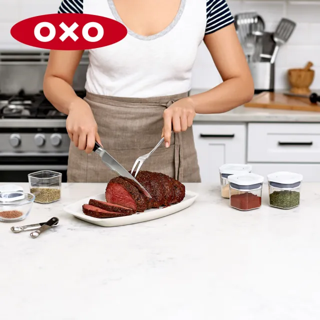【OXO】正方1L｜ 超值2入｜POP 按壓密封收納保鮮盒(11*11*16 cm 單手開蓋 整齊堆疊)