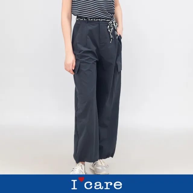 【I’Care 依卡】現貨-絲巾收口工裝休閒褲（F）｜工裝褲 休閒長褲 寬鬆穿搭