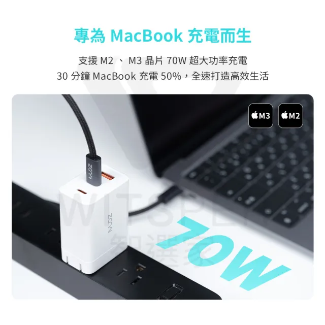 【MUDZ】NanoBoost 70W Type-C 3孔 氮化鎵 PD 快充充電器(低溫穩充 品質保證)