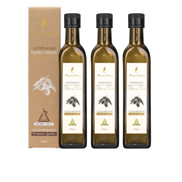 【Hunter’s Dream 獵人谷之夢】澳洲原裝特級初榨橄欖油 500ml 3入(可生飲/酸價0.2%/三大國際認證)