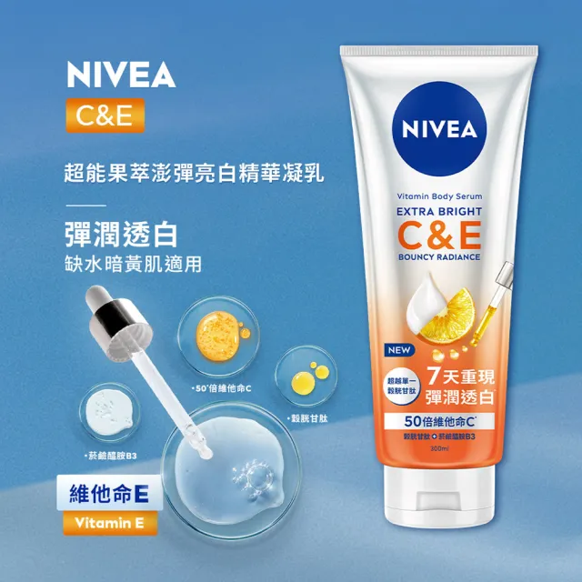 【NIVEA 妮維雅】買1送1★亮白極致嫩膚乳液400ml+超能果萃精華凝乳系列300ml(No.1 美白身體乳)