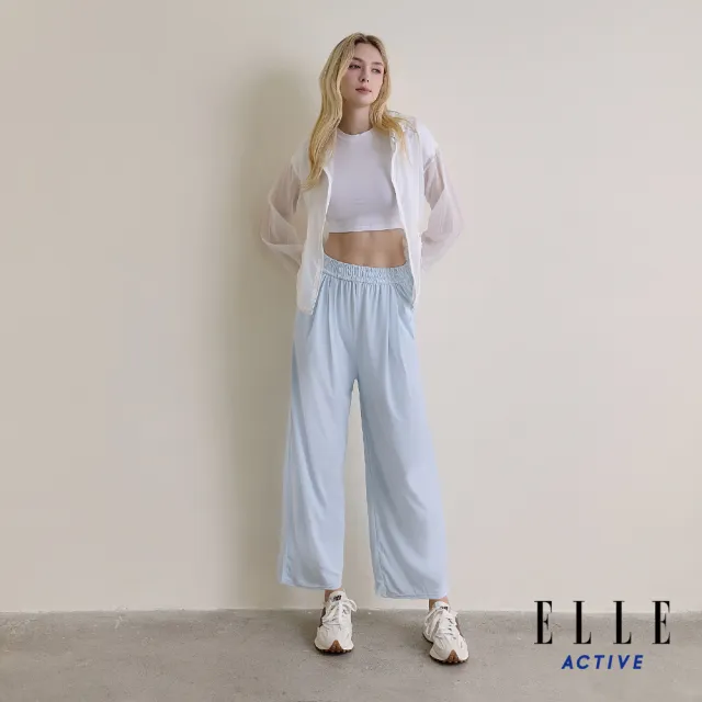 【ELLE ACTIVE】女款 鬆緊腰頭涼感垂墜寬褲-淺藍色(EA26S3W3402#31)