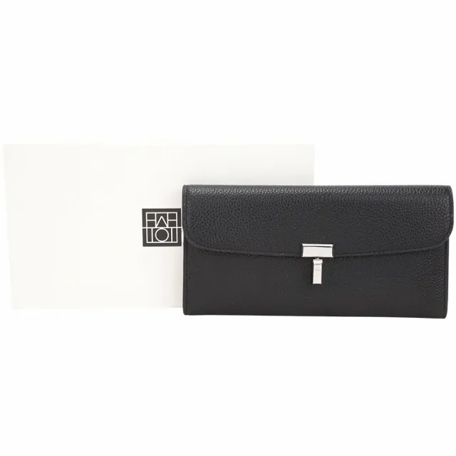 【TOTEME】T-Lock T型鎖釦 鵝卵石紋牛皮翻蓋長夾-黑色