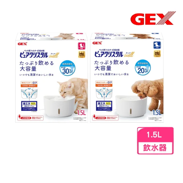 【GEX】犬貓視窗型進階版飲水器 1.5L DC馬達 USB豆腐頭另售 (寵物飲水機)