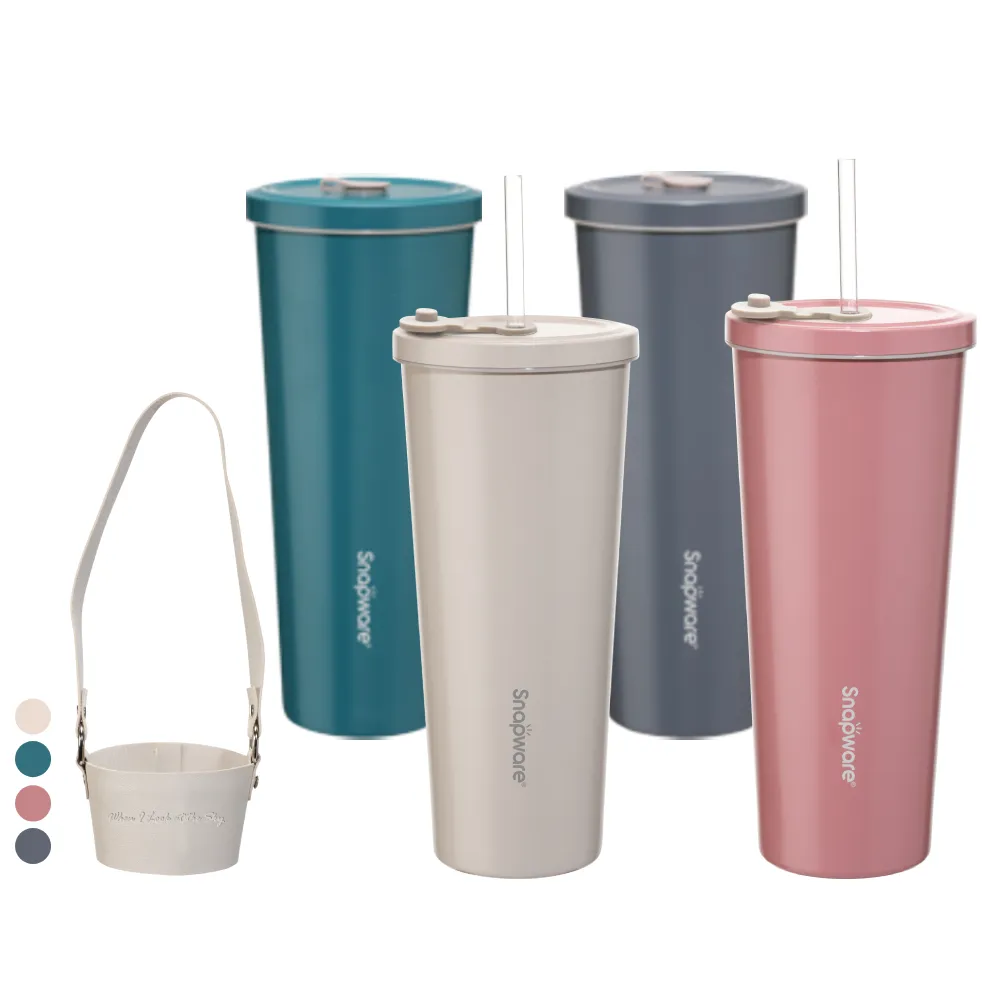 【CorelleBrands 康寧餐具】買1送1 陶瓷不鏽鋼真空保冰保溫吸管杯800ml-附三件吸管組