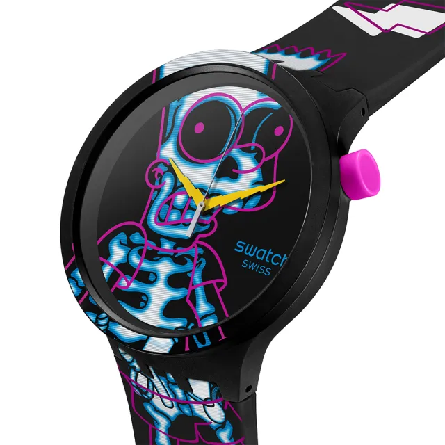 【SWATCH】AYE CARUMBOO 辛普森家庭/大錶面手錶/男錶/女錶/瑞士製造 SB01Z105(47mm)