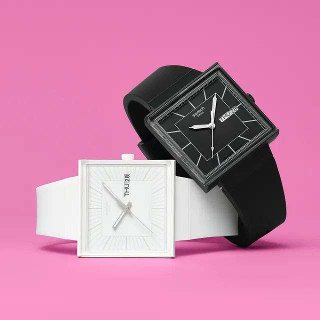 【SWATCH】WHAT IF...BLACKAGAIN? 經典手錶/方形錶/男錶/女錶/瑞士製造 SO34B701(41mm)