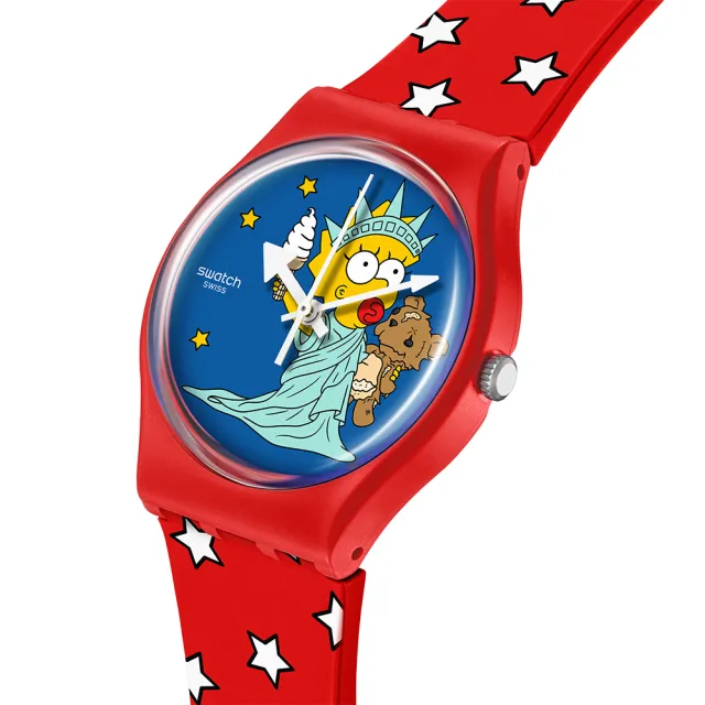 【SWATCH】LITTLE LADY LIBERTY 辛普森家庭/經典手錶/男錶/女錶/瑞士製造 SO28Z120(34mm)