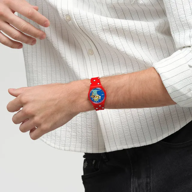 【SWATCH】LITTLE LADY LIBERTY 辛普森家庭/經典手錶/男錶/女錶/瑞士製造 SO28Z120(34mm)
