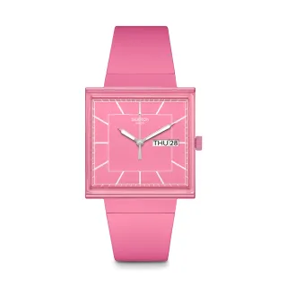 【SWATCH】WHAT IF...ROSE? 經典手錶/方形錶/女錶/瑞士製造 SO34P700(34mm)