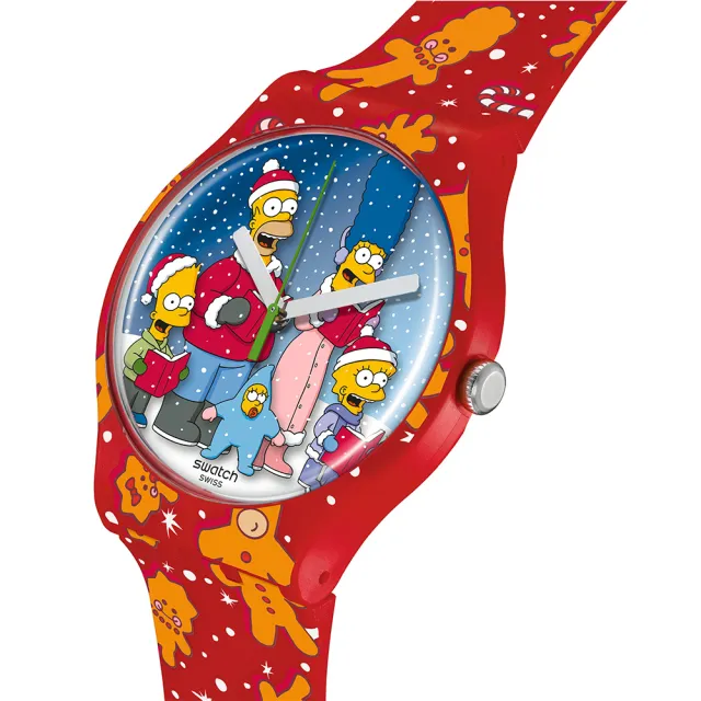 【SWATCH】WONDROUS WINTER WONDERLAND 辛普森家庭/經典手錶/男錶/女錶/瑞士製造 SUOZ361(41mm)