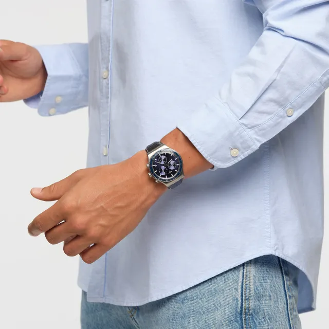 【SWATCH】COBALT LAGOON 金屬運動手錶/男錶/女錶/瑞士製造 YVS496(43mm)