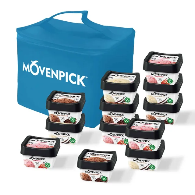 【Movenpick 莫凡彼】100ml冰淇淋12入禮袋組(夢幻香草*4+草莓*4+金典巧克力*4)