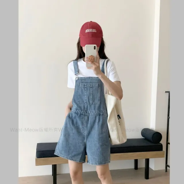 【Want-Meow】台灣㊣現貨剛剛好寬鬆 韓味滿點!95公斤可!獨家訂製穿牛仔吊帶褲吊帶短褲寬鬆中大碼 Want Meow