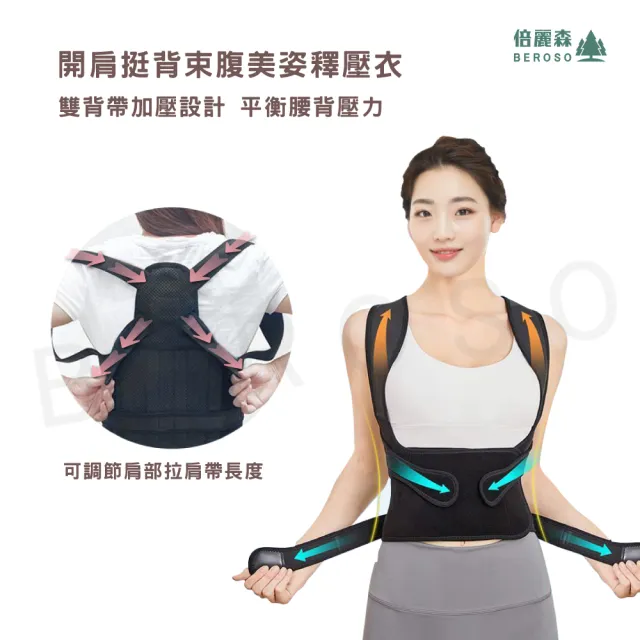 【Beroso 倍麗森】開肩挺背束腹美姿釋壓衣C36(專利四條支撐 挺胸美姿帶 美背 長輩禮物)