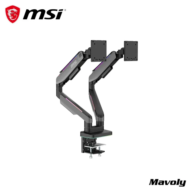 【MSI 微星】MPG MT201DRG 雙螢幕手臂架 雙螢幕支架 安裝腳架 桌上型電腦螢幕支架 雙臂支架 20KG 35吋