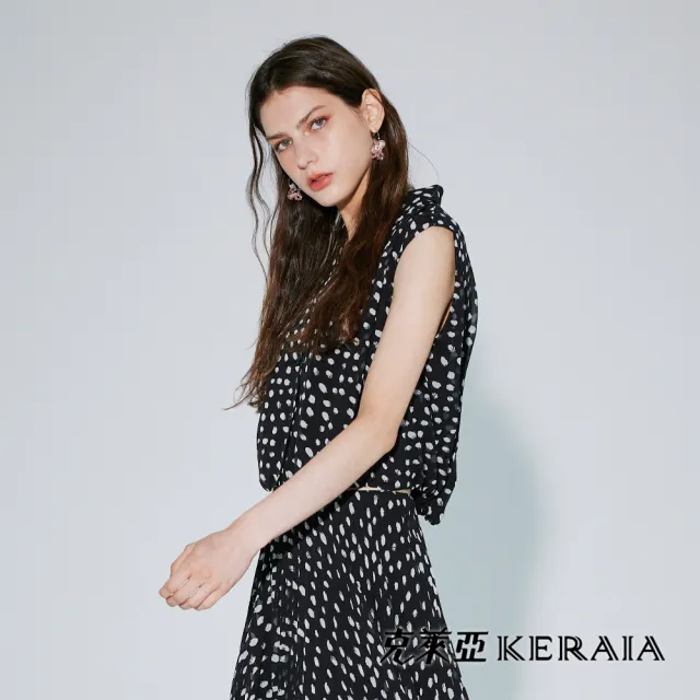 【KERAIA 克萊亞】魅力價-法式摩登波點襯衫式雪紡上衣