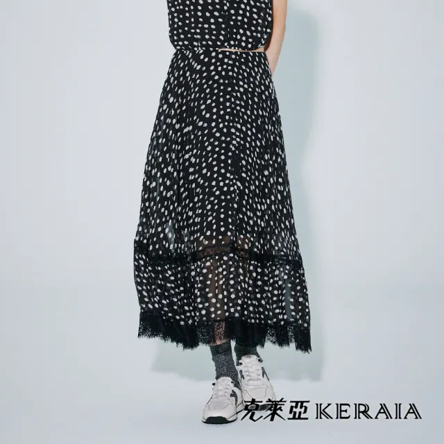 【KERAIA 克萊亞】魅力價-法式摩登波點拼接雪紡長裙