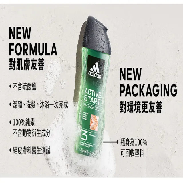 【adidas 愛迪達】三合一潔顏洗髮沐浴露-能量激活(400ml)