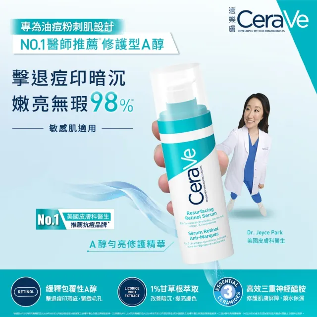 【CeraVe 適樂膚】抗痘神器雙入組★A醇勻亮修護精華 30ml*2_C