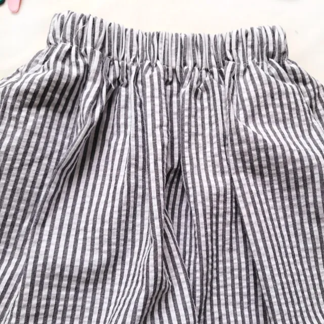 【橘魔法】黑色圓領短袖上衣+條紋大圓裙 套裝 大童 大人 兒童 女童 童裝 裙子 長裙 中長裙 親子裝