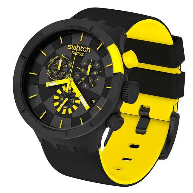 【SWATCH】CHECKPOINT YELLOW 大錶面手錶/男錶/女錶/瑞士製造 SB02B403(47mm)