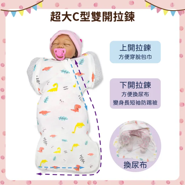 【OhBabyLying】夏季輕薄款 可換袖成長包巾(涼感竹纖維/二階/包巾/蝶型/防驚嚇/蝴蝶包巾/雙拉鍊包巾)