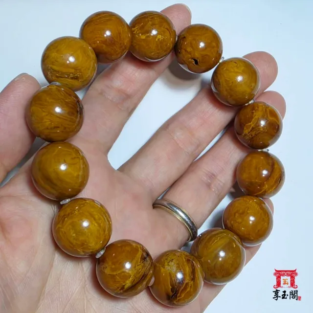 享玉閣 緬甸血根珀溶洞妖花手串 16+mm