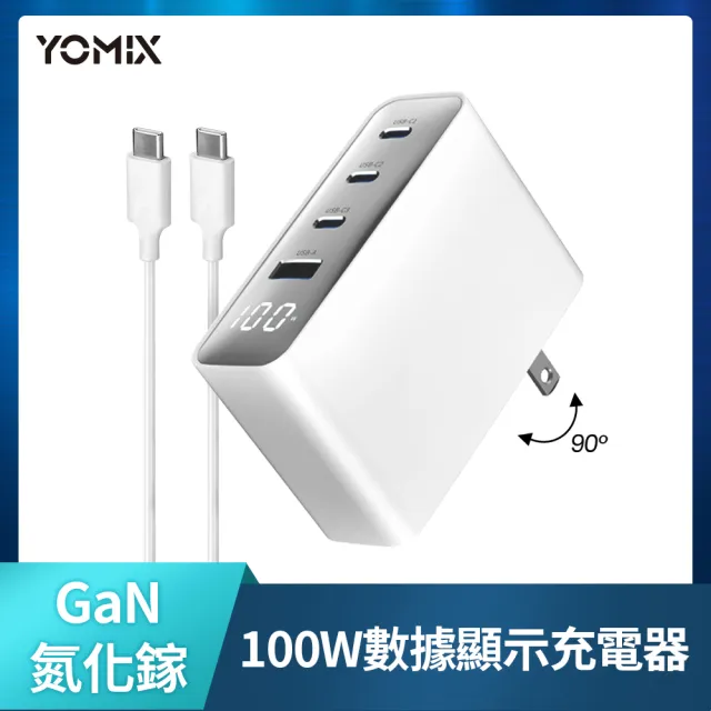 【YOMIX 優迷】萬國轉接頭組★100W氮化鎵數據顯示四孔快充充電器(Type-C/USB/筆電快充/豆腐頭/充電頭/I17適