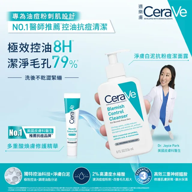 【CeraVe適樂膚】戰痘神器囤貨組★淨膚白泥抗粉痘潔面露 236ml*3_G(控油抗粉痘/水楊酸)