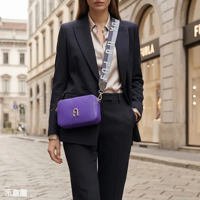 【FURLA 芙拉】FURLA 荔枝紋牛皮Primula系列拉鍊斜背相機包(迷你/多色)