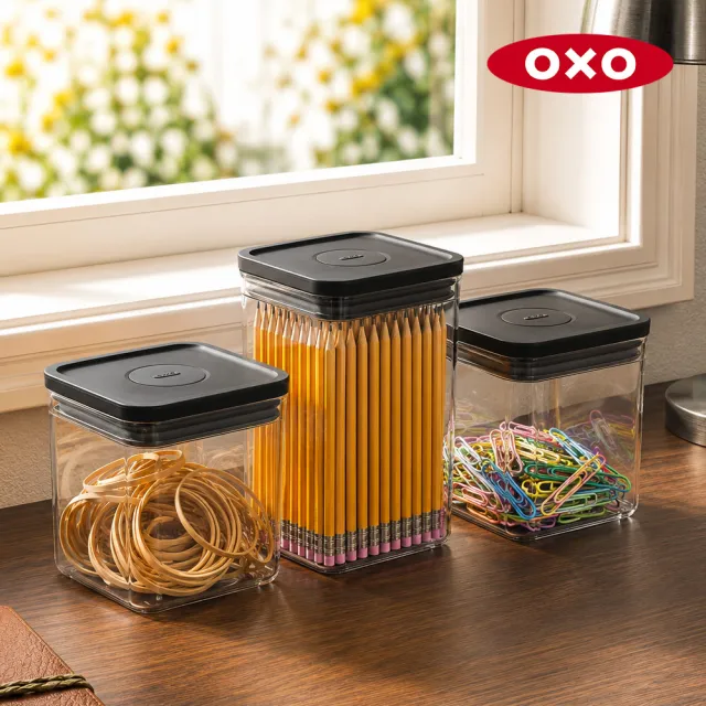 【OXO】POP 大正方按壓保鮮盒-2.6L (經典霧黑)