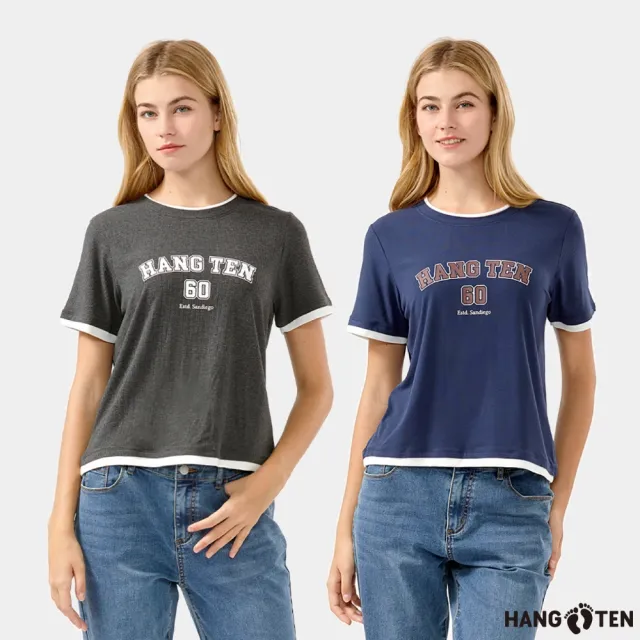 【Hang Ten】女裝-層次撞色LOGO印花短袖T恤(多色選)