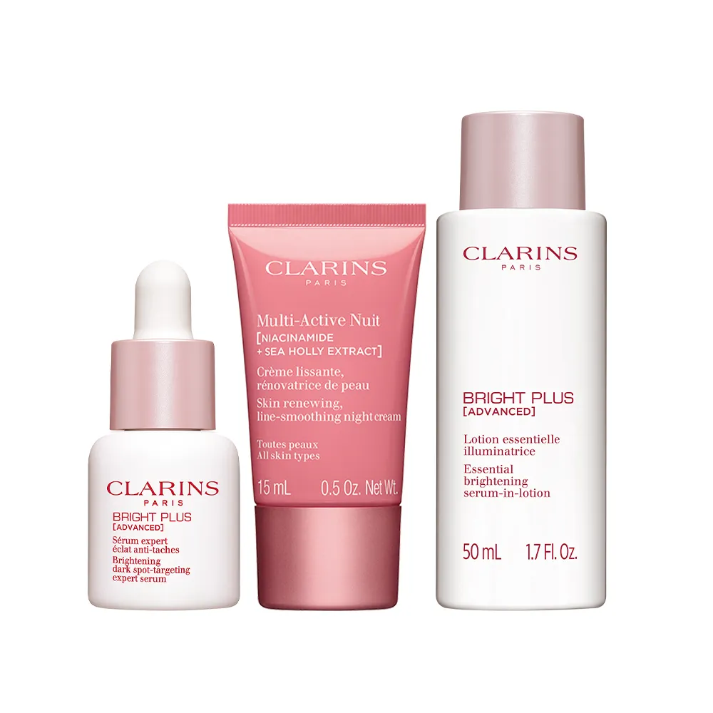 【CLARINS 克蘭詩】睡美人發光體驗組(光感精華7ml+熬夜霜15ml+亮白水精華50ml)