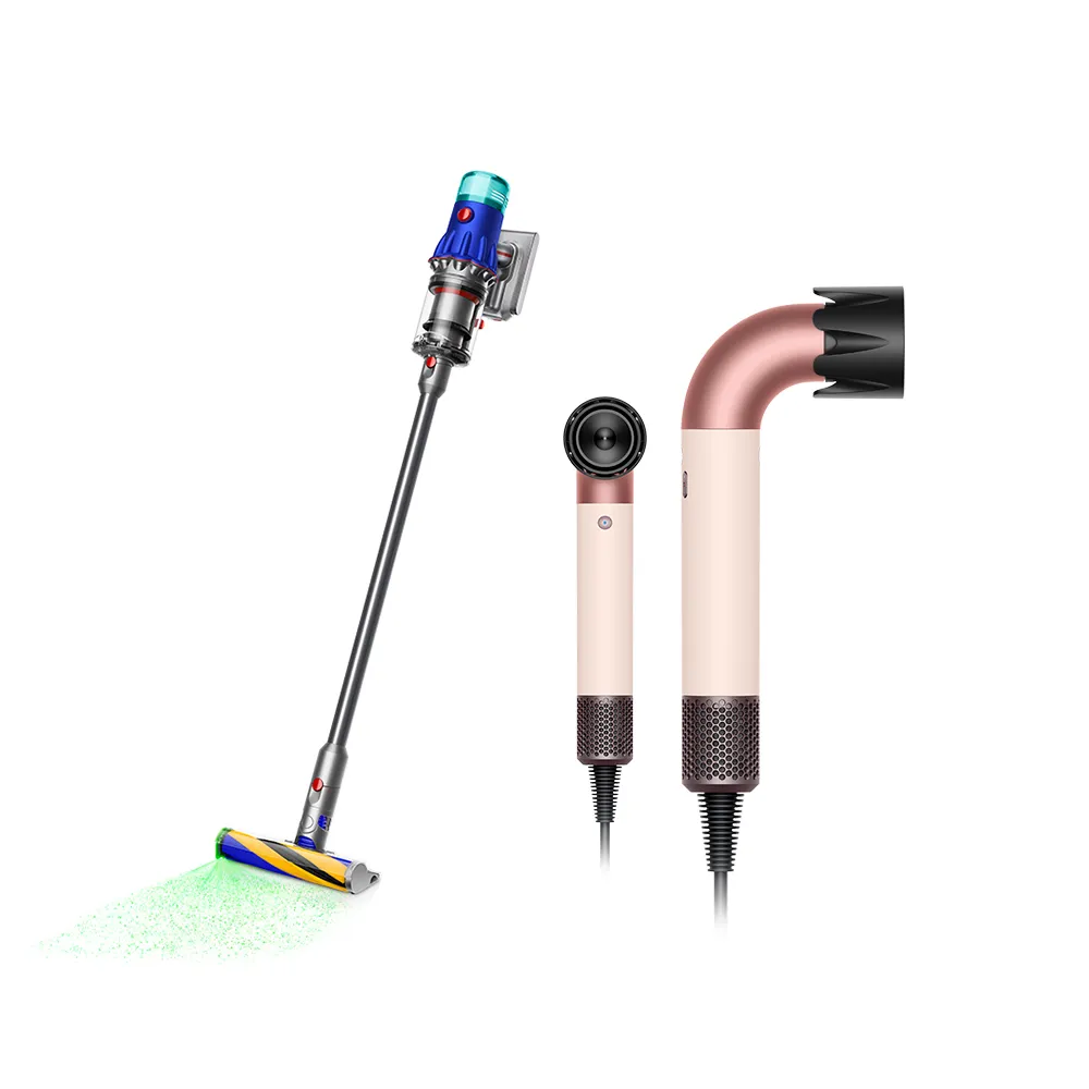 【dyson 戴森】V12 SV46強勁輕量智慧無線吸塵器 + HD17 精準造型 輕量吹風機(粉霧玫瑰)(超值組)