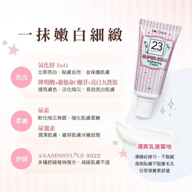【St.Clare 聖克萊爾】超級巨星腋下嫩白霜30mlx2入(嫩白淨味升級款 身體素顏霜)