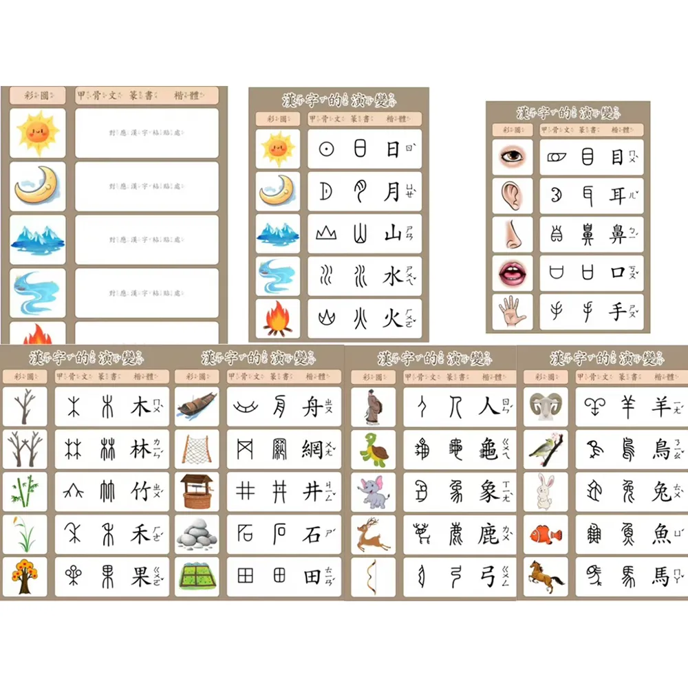 【子玄】漢字演變圖卡 甲骨文到楷書演化  認字教具(視覺化學習神器 甲骨文教具 認字教材)
