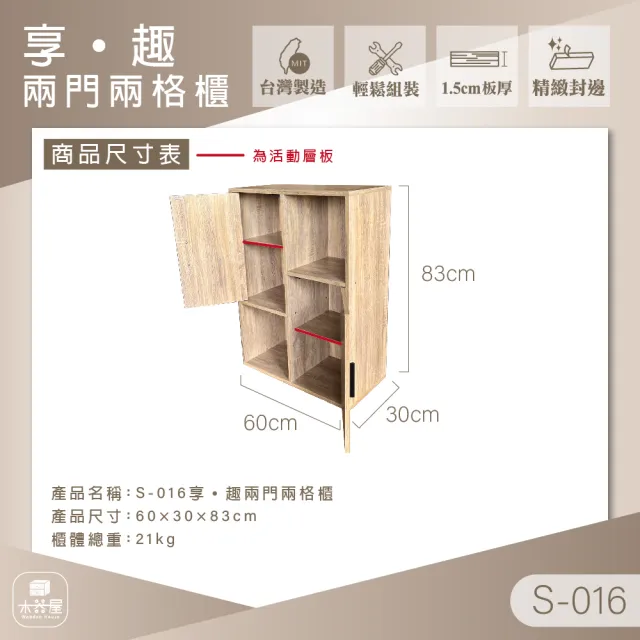【WoodenHouse 木器屋】台灣製造 享•趣兩門兩格櫃(E1板 五分板 收納櫃 置物櫃 組合櫃 抽屜櫃 櫃子 收納)