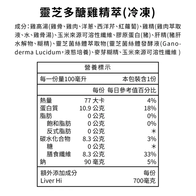 【桂冠】靈芝多醣雞精萃7入組(冷凍 科學式雞精 BCAA 蛋白質)