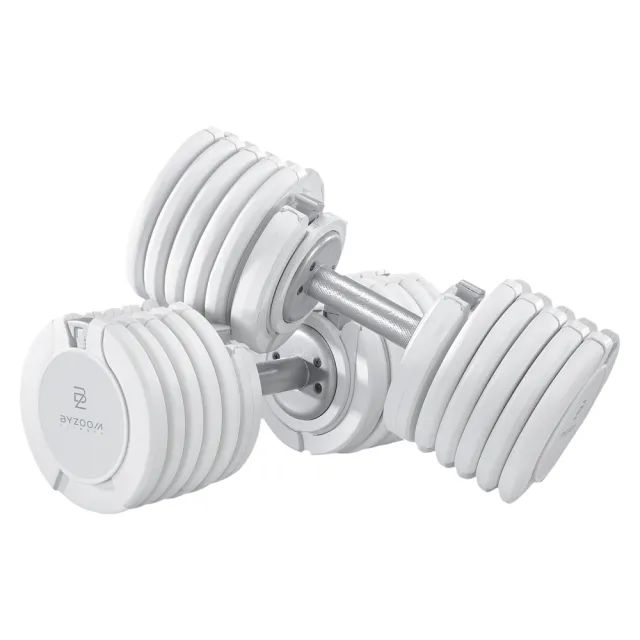 【BYZOOM FITNESS】Pure Series 55lb/約25kg 15段重量可調式啞鈴雙入+40lb/約18kg 5段重量可調式壺鈴 白