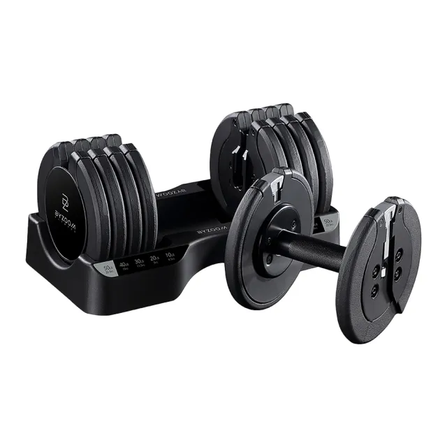 【BYZOOM FITNESS】Pure Series 50lb/約22.6kg 5段重量可調式啞鈴雙入+40lb/約18kg 5段重量可調式壺鈴 黑