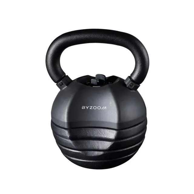 【BYZOOM FITNESS】Pure Series 50lb/約22.6kg 5段重量可調式啞鈴雙入+40lb/約18kg 5段重量可調式壺鈴 黑