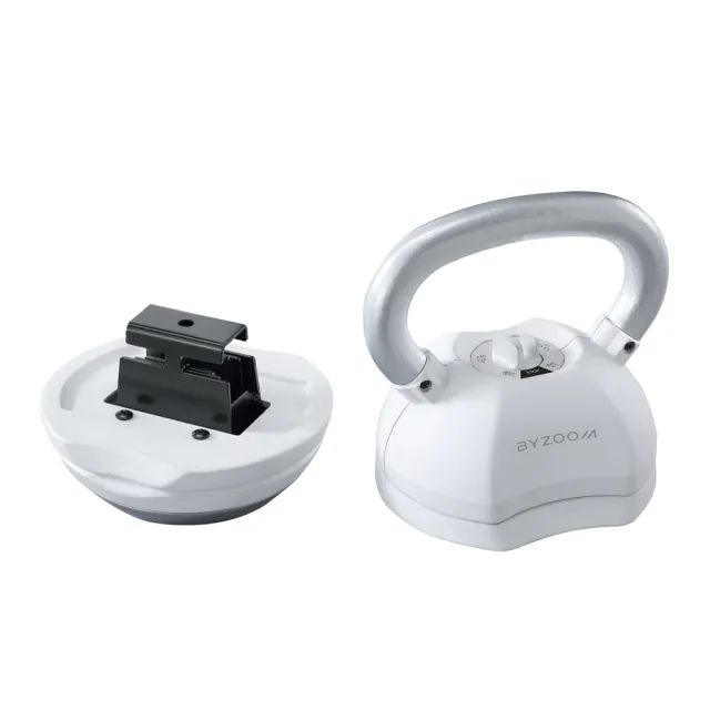 【BYZOOM FITNESS】Pure Series 50lb/約22.6kg 5段重量可調式啞鈴雙入+40lb/約18kg 5段重量可調式壺鈴 白