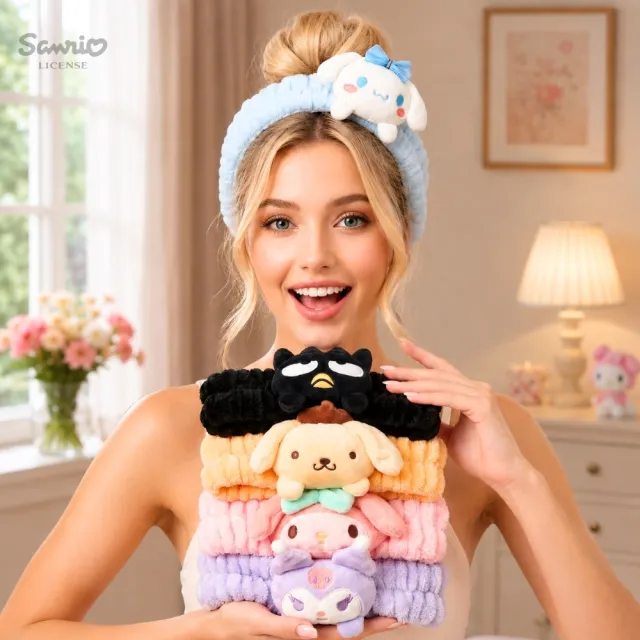 【SANRIO 三麗鷗】正版授權美樂蒂大耳狗酷洛米3D毛絨洗臉髮帶化妝髮圈蓬鬆柔軟閨蜜女友女兒生日兒童禮物