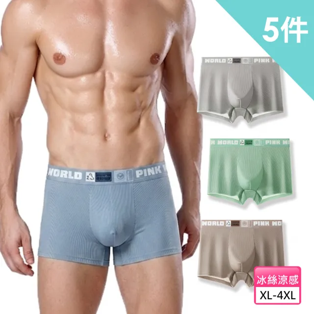 【Threeshape】5件組 立體薄織紋抑菌底檔平口男內褲 XL-4XL(輕薄 涼感 透氣 大尺碼)