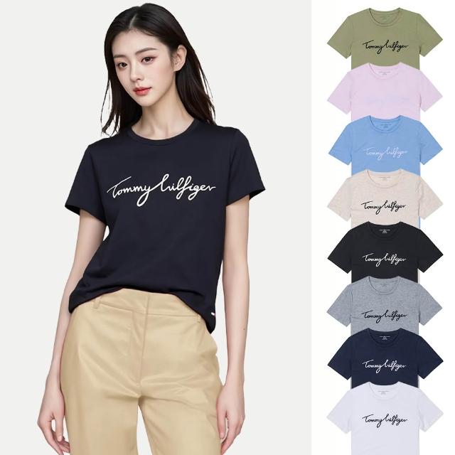 【TOMMY HILFIGER】TOMMY 經典刺繡文字Logo圖案短袖T恤 上衣-女-多色選(百搭舒適/平輸品/短T)